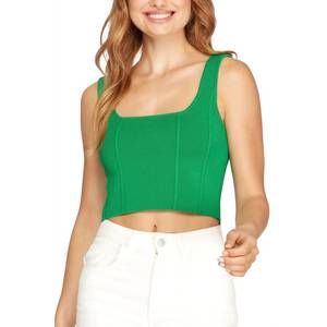 NEW SHE + SKY sleeveless square neck knit crop top in green